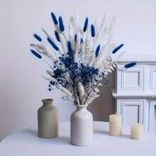 55pcs Classic Artificial Blue Lagurus Tail Grass Bouquet, White Vines Pampas Grass For Wedding, Birthday, Party, Christmas, Thanksgiving Home Decor, Living Room, Office, Farmhouse, Tabletop Flower Arrangement, Holiday Theme Decoration,Fall Decor,Autumn