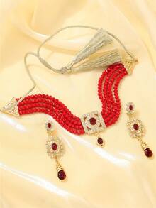 Bộ trang sức pha lê phong cách Ma-rốc dành cho nữ, gồm 2 dây chuyền và bông tai đính đá, kiểu dáng Bohemian, phụ kiện cô dâu dự tiệc cưới, quà tặng cho nữ nhân dịp Lễ Tình nhân. - Nhiều màu - Xem 11