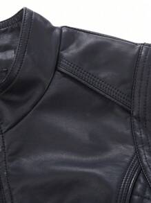 女士PU皮夹克 - 优雅简约的秋季风格，配有腰带、口袋和拉链，是一款女士冬季皮夹克