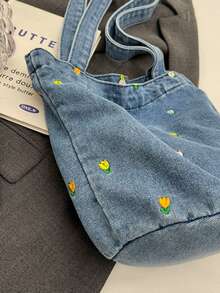 Bolso de lona de verano con bordado, bolso de tela vaquera, diseño único, bolso de hombro de gran capacidad y de moda para ir al trabajo - Multicolor - Ver 10