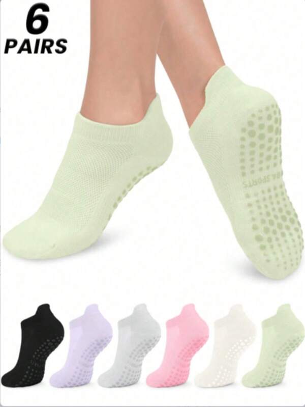 1 par de calcetines de yoga coloridos para mujer, con diseño corto transpirable y que absorbe la humedad, con puntos antideslizantes y puños acanalados, adecuados para yoga, ballet y deportes