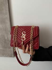 Seam Chain SS Jewelry Square Shoulder Bag Oblique Shoulder Bag - Burgundy - View 3