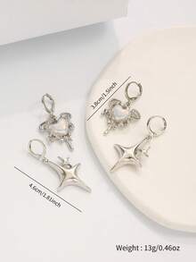 4pcs/Set Women's Heart & Star Dangle Earrings, Y2K Style Jewelry Suitable For Daily Life And Parties, Exquisite Holiday Gift - Multicolor - View 4