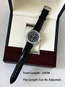 Pablo Raez 1pc Man Black Suit Business Watch Fashion Casual Wristwatch For Gentleman Stainless Steel Silver IPS Rhinestones Case Luxury Black Soft & Comfortable Microfiber Leather Fashionable Designer Male Arabic Scales Scales With Date 50M Waterproof Calendar - Silver - View 11