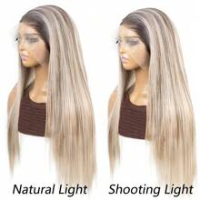 Blonde Ombre 13x4 Synthetic Lace Front Wigs For Women 22 Inch Long Straight Glueless Kanekalon Hair Resistant Synthetic Hair Wigs Free Part 150% Density HD Transparent Wear And Go Wigs Heat Resistant Fiber Wigs For Women Daily Party Vacation Holiday Use