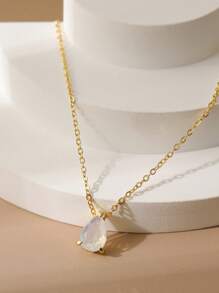18K Gold Plated December Birthstone 7-Color Pear Zirconia Copper Pendant + Stainless Steel Gold Necklace, Christmas, Birthday, Valentine's Day Gift