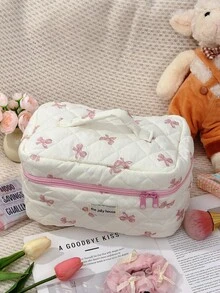 S/M/L 粉色蝴蝶结图案返校化妆包，花卉化妆包，美观洗漱旅行收纳包，女士女孩印花大号旅行复古绗缝化妆包，女士护肤品收纳包，印花花卉化妆品收纳袋，圣诞礼物，化妆包，旅行，女士礼物，女士旅行必备，化妆包，手拿包/小手提包，化妆品收纳包，化妆刷收纳袋，迷你化妆包，大容量化妆包，女士礼物，圣诞礼物，女士礼物创意