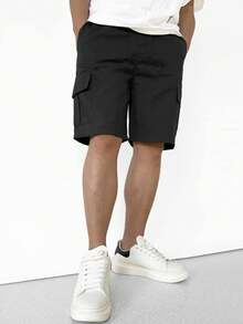 3pcs/Set Tween Boy Loose Fit Multi-Pocket Sporty Casual Cargo Shorts For Outdoor Spring Summer - Black - View 8