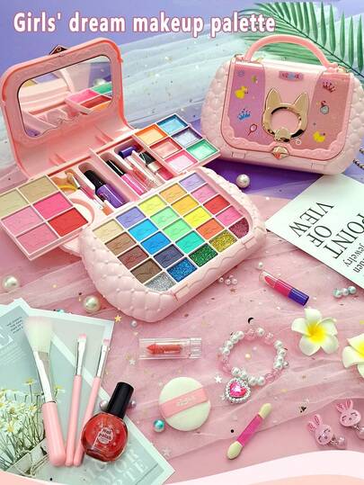 Kids Makeup Kit For Girl - Kids Makeup Kit Toys For Girls,Play Make Up For Little Girls, Princess Makeup Case ,Age3-12 Year Old Children Gift,Birthday Gift Toys For Girls(Random Color Blocks)