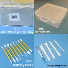16pcs/8pcs/5pcs/1pc White Air Dry Clay Craft Kit, Polymer Clay Sculpting DIY Handmade Pottery Tool Set Including 1000g White Clay, 8pcs Plastic Fondant Tools, 5pcs Ceramic Art Tools, 1pc Clear Plastic Box - Sets - View 9