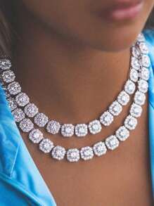 1 Stück elegante Mode Hip-Hop Halskette, Kette aus Metall mit kubischen Zirkoniasteinen, Unisex Straßen-Stil Paar Accessoire