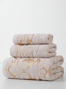 1pc Lightweight Thin Bath Towel, Beige Minimalist Jacquard Floral Pattern, Rectangular 70*140cm For Adults Swimming Bathing, Or 34*74cm Hand Towel, 34*34cm Handkerchief, Quick-Dry Absorbent Soft For Bathroom, Kitchen, Travel, Holiday Gift, Gym, Beach, Hotel, Salon, Outdoor Shower Towels For Beaty Salon, Hotel Sports,Home Essentials, Towel, Skin Care Bath Towel Sheet