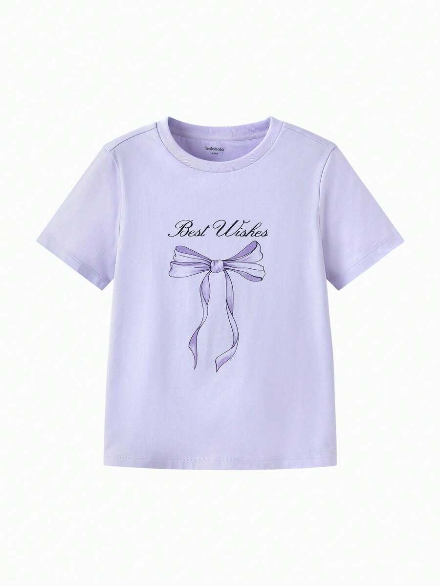 Balabala 儿童短袖T恤女童2025新款夏季中大童女孩速干甜美纯棉上衣 - 粉紅紫 - 查看 1