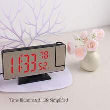 Nuevo reloj de proyección digital temperatura creativa y humedad multifunción espejo luminoso proyección reloj despertador LED proyección electrónica silenciosa - Rojo - Ver 4