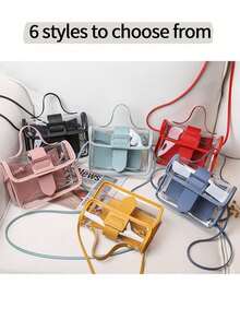 1/2 Pcs Women's Transparent Handbag, Transparent Purse, Crossbody Bag, Removable Shoulder Strap, Certified By The Sports Field Bag, With Buckle For Easy To Carry, Pvc Waterproof Material, Go Out For More Trips, Kind Of Shopping, Yen Fashionable And Versatile, The Best Choice For Travel, Vacation, Gift, A Variety Of Styles And Colors Can Be Selected - Multicolor - View 2