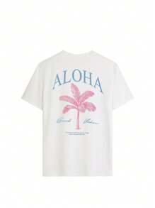 Nuevas camisetas de manga corta con cuello redondo de estilo casual diario con estampado de eslogan de palmeras para damas en primavera y verano. Estilo vacacional de moda, una necesidad diaria. Camisetas gráficas para mujer en blanco, negro y rosa, atuendos para vacaciones