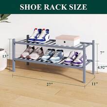 Estantería para zapatos, organizador de zapatos apilable de 3 niveles de madera, estantería de almacenamiento de zapatos de pie, entrada, puerta principal, natural - Gris - Ver 2