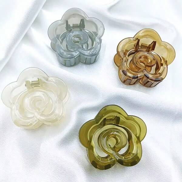 4 Pcs Small Size Jelly Color Claw Hair Clips, Camellia Flower Hair Pins, Minimalist & Versatile Hair Claw For Back Of Head Summer Hair Jaw Clip Hair Clamps