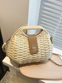 Bolso de mujer minimalista y de moda con diseño tejido de conchas, bolso de hombro/bandolera portátil con cierre de giro, adecuado para vacaciones y viajes