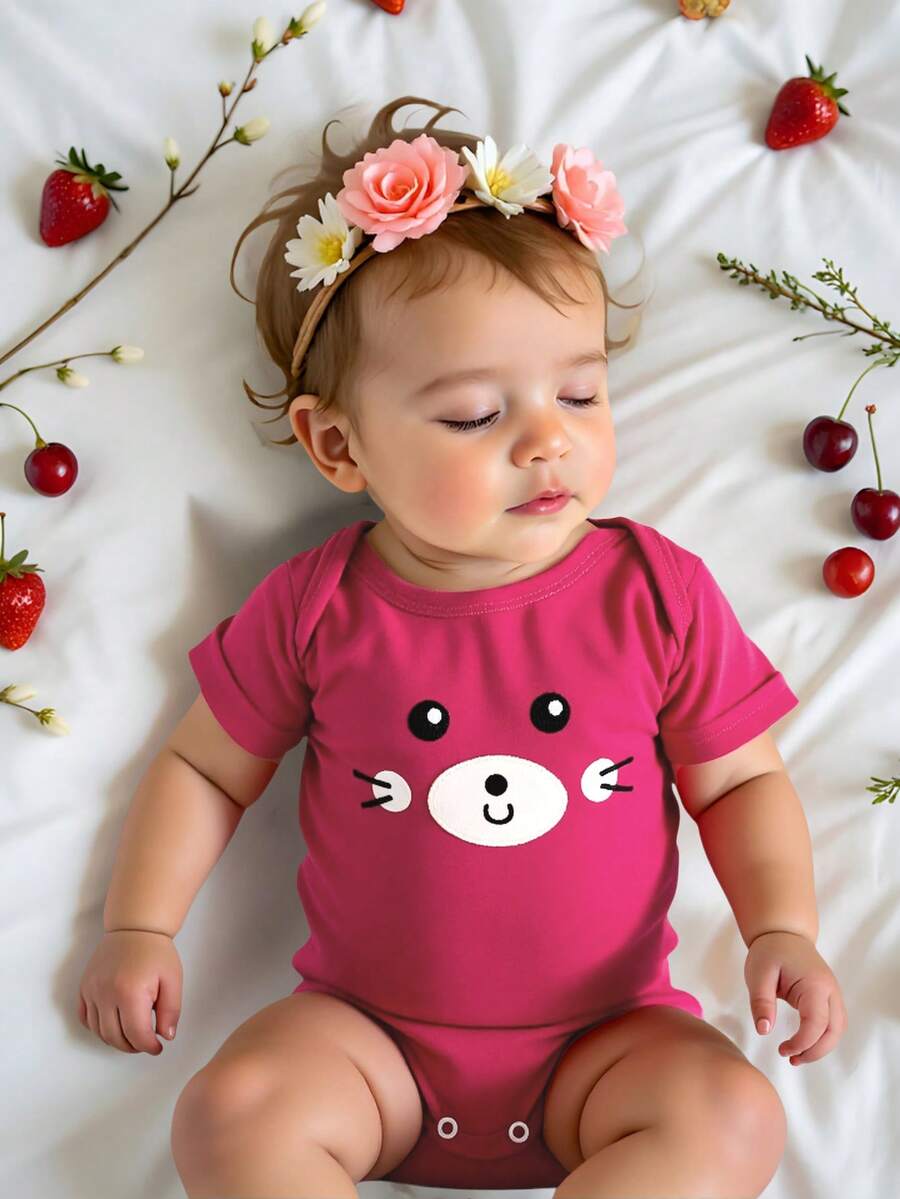 Conjunto Body y Gorro para Bebé con Diseño de Osito - Rosa Fucsia - Ver 1