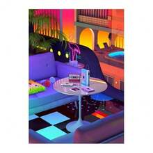 1 件复古合成波抽象卡通帆布艺术海报精美墙面装饰印刷品客厅咖啡馆酒吧可选画框 - 彩色 - 查看 27