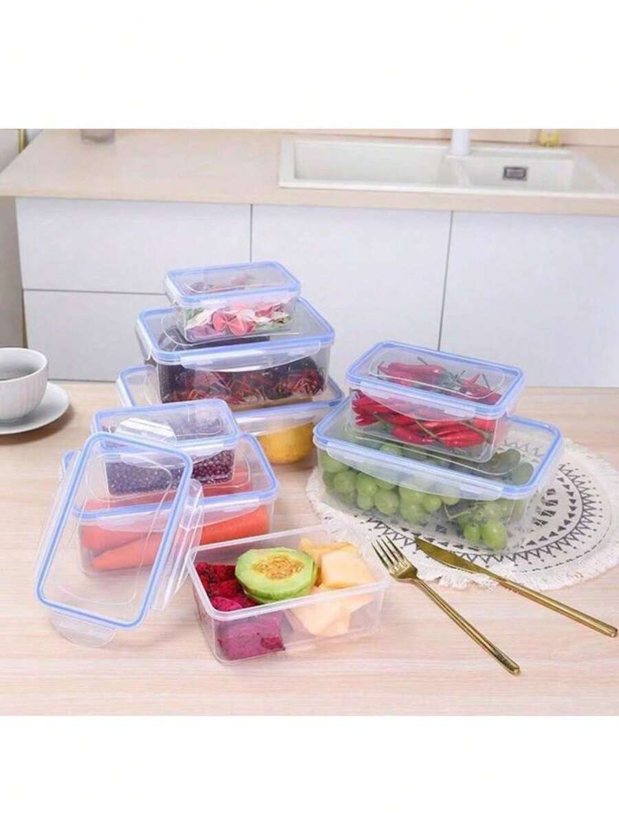 1件套长方形冰箱食品容器，微波炉塑料午餐盒，密封餐盒，适用于食物储存、户外露营 - 彩色 - 查看 1