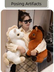 1PC 23cm/9.05英寸仿真小马公仔毛绒玩具白色小马飘星马玩偶布娃娃十二生肖马年吉祥物仿真马家居装饰玩偶