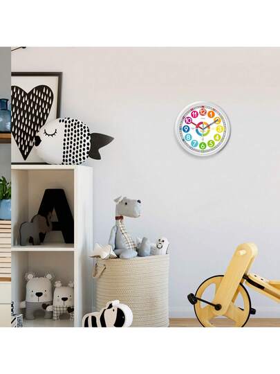 An 10 Inch Teaching Klok Battery Powered, 12 Hour Large Number Learning Telling Time, Multiple Partitions Easy To Learn Silent Clock, Living Room, Bedroom, Children's Playground, Classroom ation, Holiday (No Battery) Wand Bedroom Dormitory Back School Surprise Home Supplies view 4