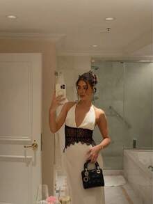 Vestido de verano para mujer, vestido de encaje de poliéster elegante y sexy para cena formal de estilo vintage