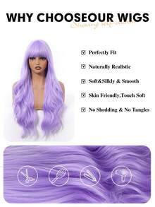 Long Purple Wig With Bangs Wave Curly Wigs For Women 26 Inch Heat Resistant Natural Synthetic Wig For Daily Party Use Holiday Party Everyday Wear,Gifts For Women - Màu tím - Xem 7