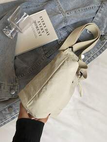 Women's Casual Commuter Tote Bag, Solid Color Multi-Pocket Large Capacity Shoulder Bag And Crossbody Bag - Beige - View 6