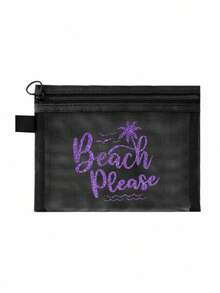 Transparent Mesh Makeup Bag With Beach Letters Pattern, Portable Storage Bag, Makeup Bag, Skincare Bag, Jewelry Organizer,Lip Oil Organizer,Nail Polish Organizer Makeup Bag Storage Makeup Organizer Makeup Case,Travel Essentials, Cruise Essentials Dorm Essentials,Home Decor,Bathroom Livingroom Bedroom Decor,Bathroom Organizer,Wedding Bridesmaid Gifts,Mom Gifts,Birthday Gifts,Gifts For Friends And Teachers,Vacation Gift - Black - View 11