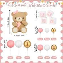 زينة كعكة دببة وردية صغيرة / تزيين أعلى وجوانب الكعكة / كرات بيضاء / كرات وردية / كرات ذهبية / مكعبات حرف وردي ثلاثي الأبعاد / دبدوب لطيف / بأسلوب لطيف وحلو / مناسب لحفلات المناسبات / حفلات المعمودية / حفلات أعياد الميلاد (وردي)