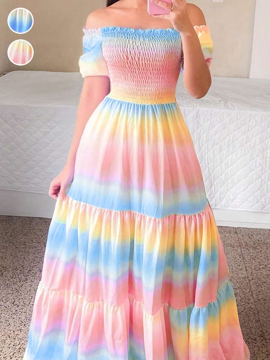 Vestido largo sin mangas y sin hombros con degradado de moda - Multicolor - Ver 1