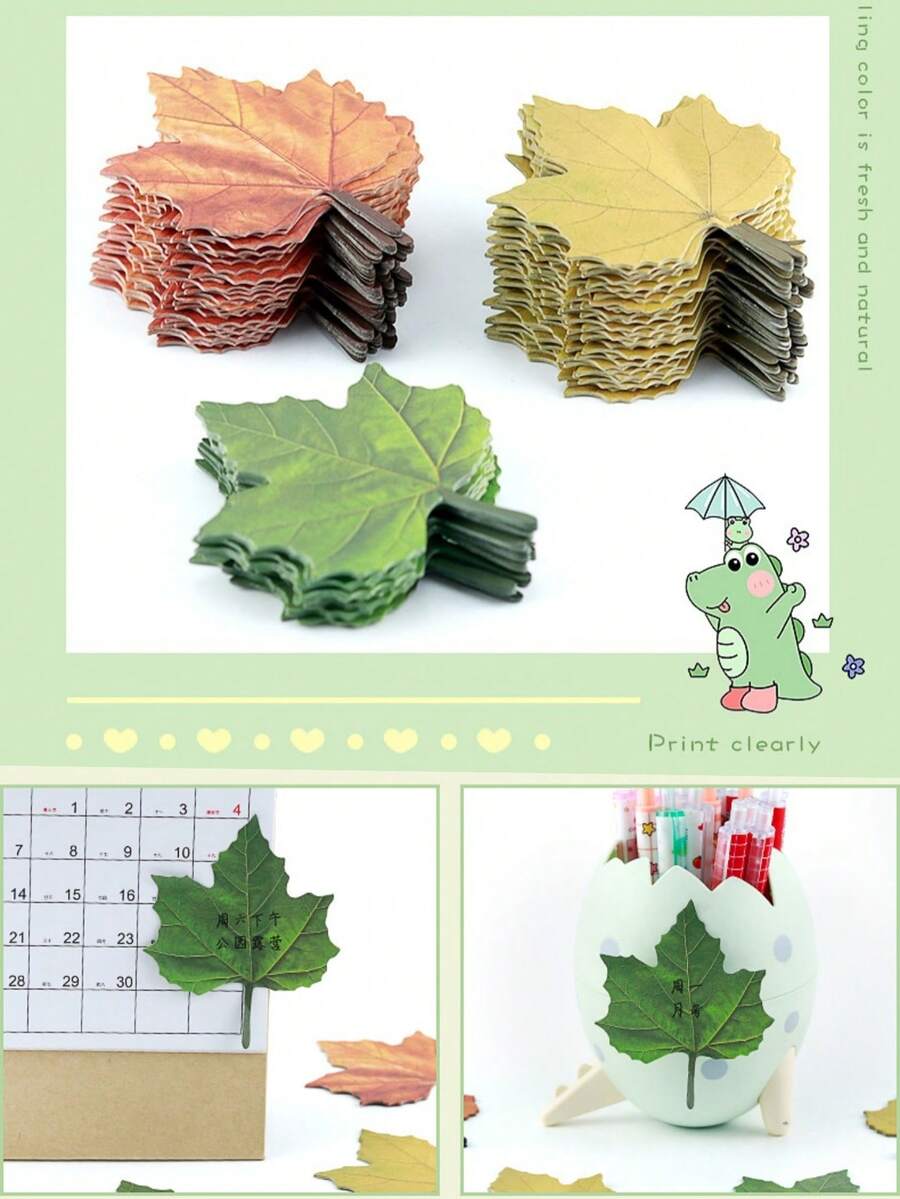 3pcs/150sheets Tree Leaf Shaped Sticky Notes. Realistic Leaf Memo Pads, Student Stickers, Bookmark Stickers, Maple Leaf Decorative Stickers, Message Stickers, Wish Wall Stickers.