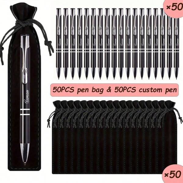 Bolígrafos redondos de lujo personalizados con Body de aluminio y estuche negro (1/6/12/24/50 unidades). Instrumentos de escritura personalizados con nombre y sitio web de la empresa. Regalo perfecto para hombres, aniversarios, cumpleaños, graduaciones, estudiantes de secundaria, bachillerato, universidad y estudiantes de primer y segundo año.