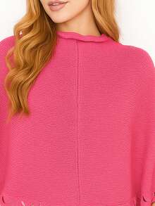 Knitted Poncho With Wave Detail - Rosa - Ver 2