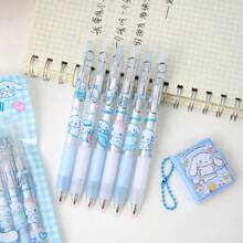 Sanrio 6er-Set Sanrio Nadelschreiber Cinnamoroll Hello Kitty 0,5 schwarze Push-Kugelschreiber, Kuromi My Melody Büro Schule Push Signature Stift Set, Pochacco Pompompurin süße Cartoon Gelschreiber mit Haken, Flüssigkeitssicher, durchgängige Tinte, einfach mitzunehmen, Geschenkset Schreibwaren, Schreibfehler können leicht durch Reibung korrigiert werden, geeignet für Büro, Studium, Tagebuch und andere multifunktionale Zulieferungen, ideal als Geschenkset in der Schulsaison zur Rückkehr an die Schule