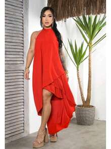 Elegant Boho Long Dress Short Front Long Train Bare Back Wedding Party Graduation - Red - View 2