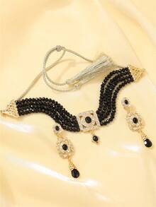 Bộ trang sức pha lê phong cách Ma-rốc dành cho nữ, gồm 2 dây chuyền và bông tai đính đá, kiểu dáng Bohemian, phụ kiện cô dâu dự tiệc cưới, quà tặng cho nữ nhân dịp Lễ Tình nhân. - Nhiều màu - Xem 5
