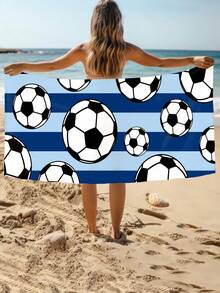 1 件足球条纹沙滩巾，超大超柔软超细纤维沙滩毯，吸水性强，适合旅行、游泳池、潜水、冲浪、瑜伽、露营，有成人和儿童尺寸可供选择，沙滩配件沙滩必需品