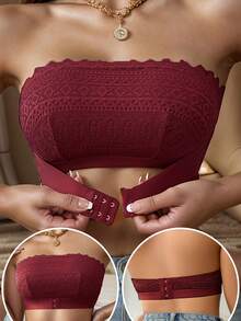 Áo ngực không dây cài trước họa tiết hoa thêu ren, áo ngực Bandeau thoải mái dành cho nữ - Màu Đỏ Sâu - Xem 1