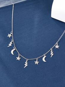 1 Piece Sterling Silver 925 Stylish & Elegant Star Moon Tassel Pendant Necklace - Ideal For Women's Daily, Party, Banquet & Wedding Jewelry Wear. Perfect Jewelry Gifts For Birthdays, Ramadan, Thanksgiving & Anniversary.