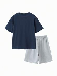 Balabala Children's Short Sleeve Set 2025 New Boys' Summer Two Pieces Set Quick-Dry Lightweight Casual - Blue-gray Tone - View 2