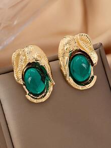 1pair European And American Style Exaggerated Rhinestone Elephant Dangle Earrings - Diamond-studded Personalized All-match Oil-drop Elephant Earrings - View 9