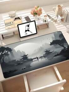 Extra Large Japanese Moonlight Pagoda Mouse Pad - Serene Night Scenery Design, Non-Slip Rubber Base, Stitched Edges, Smooth Surface, Suitable For Gaming And Home Office, Perfect Gift Creative, Gaming Mouse Pad Back To School - Multicolor - View 4