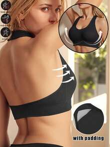 女士露背聚拢文胸健身跑步瑜伽健身运动文胸轻便运动女士文胸无钢圈上衣罗纹背部短款运动背心内衣女士文胸女士瑜伽基本款﻿