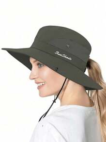 1 pièce Chapeau de soleil à large bord pour femme - Design à queue de cheval, large bord pour ombre solaire, chapeau de seau pliable pour plage et été, idéal pour la pêche, les vacances à la plage, les voyages de femmes et les activités extérieures
