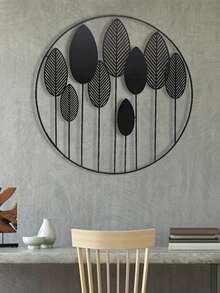 Nowoczesna rzeźba ścienna z liści - 30 cm średnicy, okrągła, wisząca sztuka ścienna do wystroju domu - inspirowana naturą metalowa dekoracja ścienna do kuchni i salonu