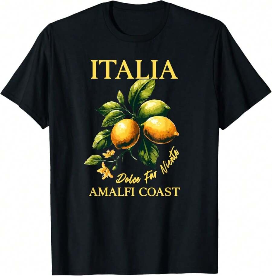 Camiseta souvenir de la Amalfitana de Italia con limón, Italia - Negro - Ver 1